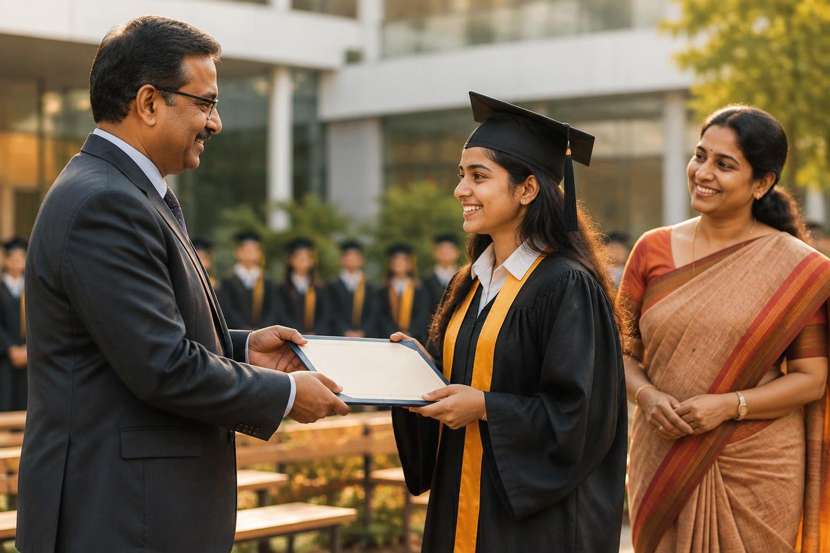 Student receiving a certificate at school